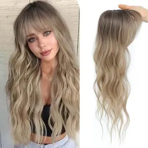 Mini Hair Topper Clip in Bangs 18 Inch 360° Cover Hair Toppers for Women with Thinning Hair Clip Fake Bangs Synthetic Wavy Hair for Women
