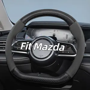 Carbon fiber texture leather suede steering wheel cover accessories suitable for Mazda, for 3, Cx5, 6, Cx30, Cx3, 6gh, 3bk, 6gg, 3bm, 3bl, Cx-5, Cx7, Cx50, 6gj, Bt50, 3sport, Cx60, Ez6, 323, Mx5nd, Cx80, Cx9, Mx5, Axela, Cx4, Cx8, Cx70, Cx90, 6e, MX-30