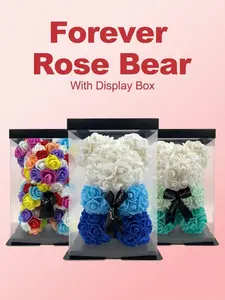 Handmade Gradient Color Eternal Flower Rose Teddy Bear Gift Set, Ideal for Couples, Valentine's Day, Anniversary, Birthday