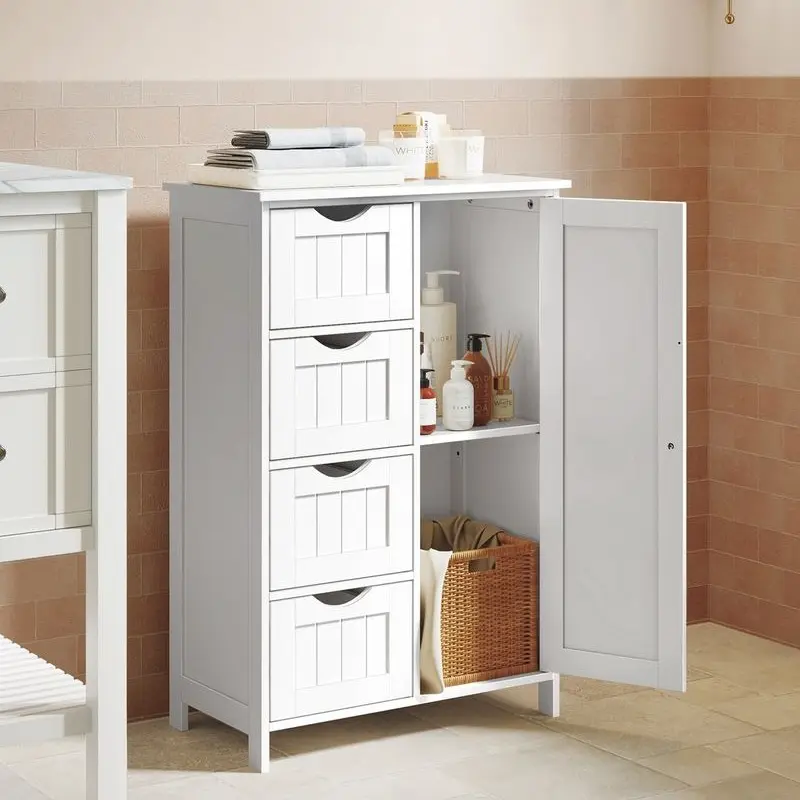 VASAGLE Storage Cabinet with Drawers, Freestanding Floor Cabinet with Door, 11.8 x 21.7 x 32.3 Inches, Adjustable Shelf, for Bathroom, Living Room, Kitchen