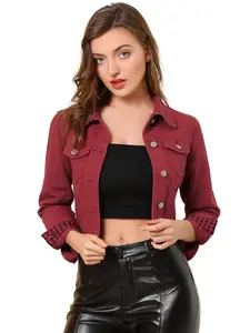 INSPIRE CHIC Slim Fit Button Down Long Sleeves Casual Cropped Denim Jean Jacket