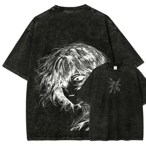 Neon Genesis Evangelion Menswear Distressed Washed Vintage Graphic T-Shirt - Men's Short-Sleeve Round Neck Fitted, Unisex Fit, Everyday Casual, Festive Father's Day Gift