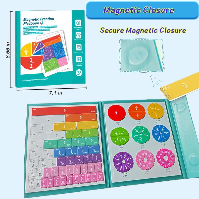 New Magnetic Fraction Playbook 2026 Upgraded Version Refrigerator Magnet for Elementary School Students K-3 Educational Tool with 40 Activities and Strong Magnets