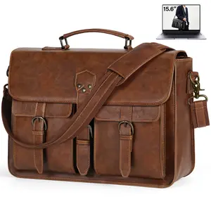 Messenger Bag for Men 15.6 Inch Vintage Leather Laptop Briefcase Large Laptop Bag Waterproof Satchel Bag Computer Shoulder Bag for Office Work Travel College