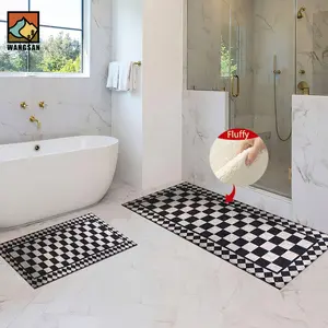 1pc black and white checkered pattern faux cashmere, printed bathroom anti-slip floor mat, Bathroom Decorative Mat, suitable for festival gatherings, party decoration, kitchen, bathroom, dining room and bedroom, can be given as a gift