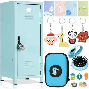 12 Pcs Mini Locker 10.8 Inch Miniature Storage with Lock and 2 Keys Small Cute Functional Locker for Desktop Bedroom Home Office(Green,Dinosaur)