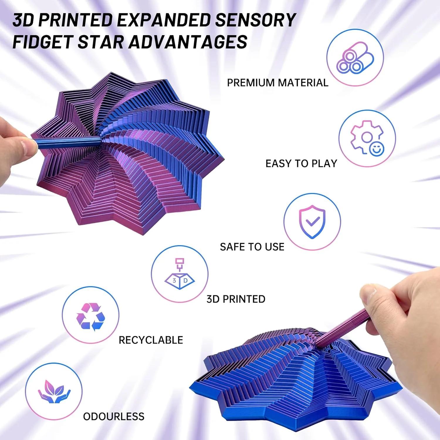 3D Printed Fidget Star Spinner Sensory Toy New Stress Relief Desk ...