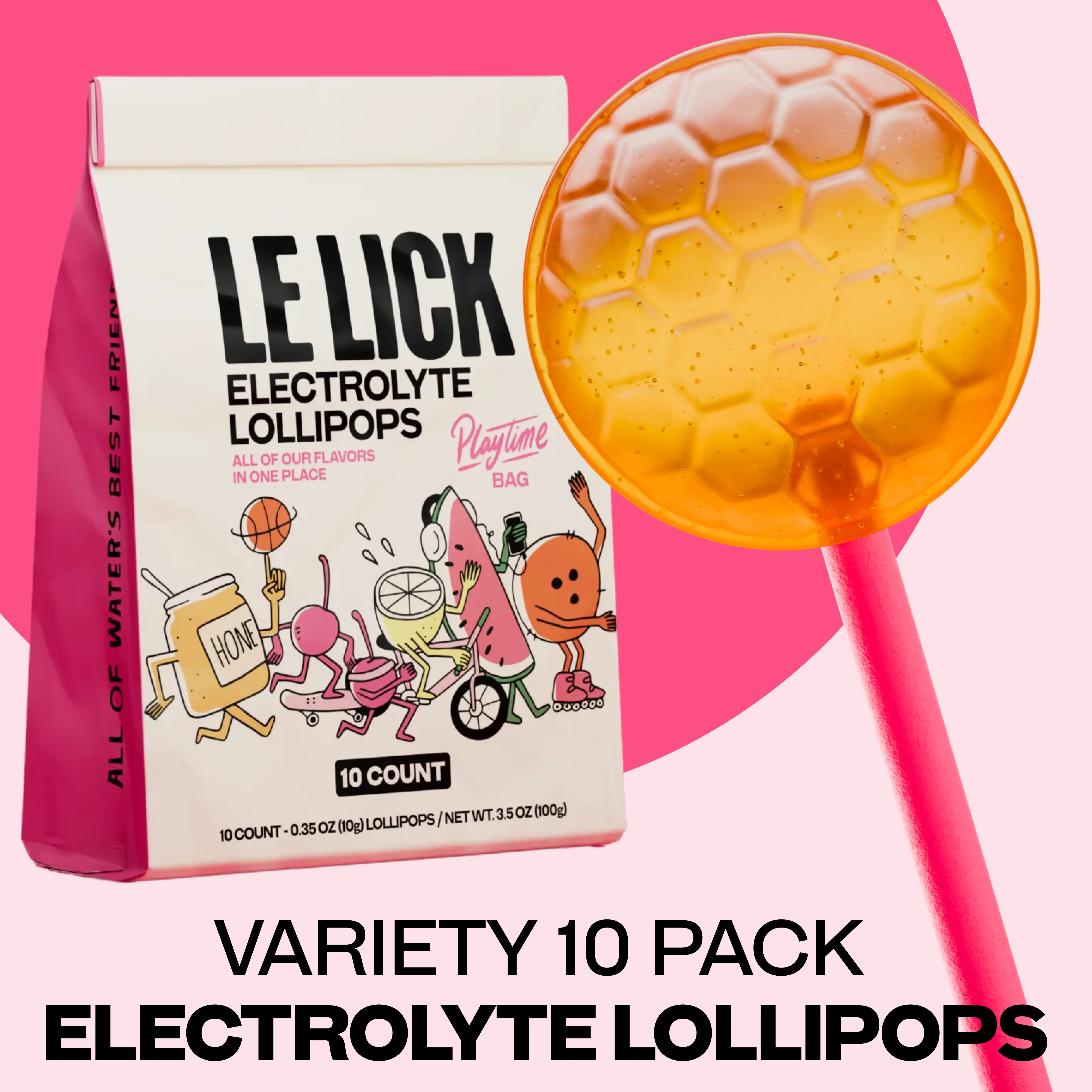 Le Lick Electrolyte Lollipops – Playtime Variety Pack | 10 Fancy Flavors | Real Candy with Electrolytes | No Artificial Dyes
