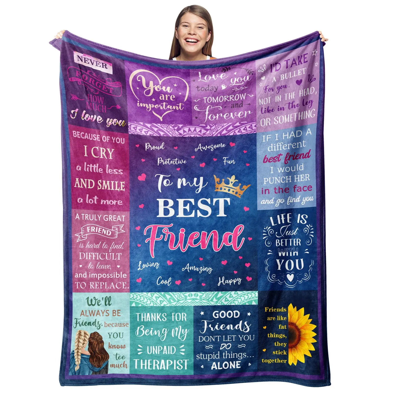 Soft Flannel Blanket, 50x60 in Women's Best Friend Birthday Gift, Friendship Gift for Female Friends