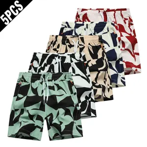 Men's 5 Pack Swim Trunks, Casual Geometric Print Quick-Dry Beach Shorts for Vacation with Zipper Pockets & Drawstring Waist, Men's Swim Trunks summer cargo men casual cargo short outdoor fitness active