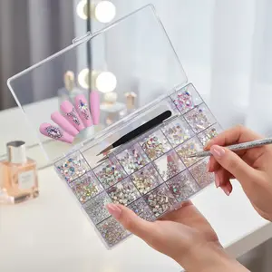 【2026】Nail Rhinestones Kit, 12 Types of 600 Crystal AB Diamonds,2500 Flat Rhinestones,3D Ornament‌s Flat Back Stones Set + Tweezers + Drill Pen,for Nail, Shoes, Clothes, Jewels