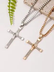 Inspirational Cross Necklace Pendant, Modern Movie & Sports Fan Gift, Stainless Steel Chain, Daily Wear, Street Style, All Seasons