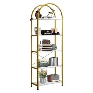 Garvee Library, 5-Shelf Storage Shelf, Metal Frame, Industrial Shelf Storage Furniture for Living Room, Bedroom, Office, 60 x 28 x 183 cm (White, 5 Levels)
