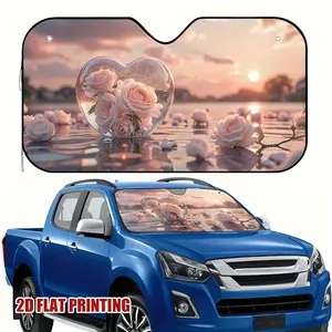 1pc 2D flat pring UV protection Windshield Sunshade for Car Heart and Flower 100% polyester Father's Day Perfect for Easily block heat UV protection unique design high-quality foldable, Car Sun Protector, Sun Shields for Cars, Sunshield for Car