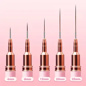 Pink Fine Nail Brush Set 5 Pack - Manicure Brush Suitable for Gel Nail Polish Painting and Nail Art - 5 Sizes (4/8/12/20/25mm) Acetone Free