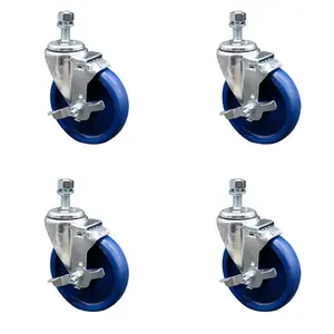 212 MAIN Service Caster SCC-SSTS20S514-SPUS-TLB-M..1015-4 Stainless Steel Swivel Threaded Stem Caster with Polyurethane Blue Wheels (5x1.25 in.), 10 mm Stems & Top Lock Brake - Set of 4