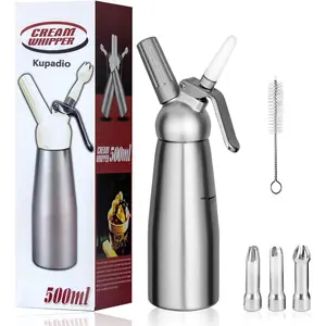 Professional Aluminum Whipped Cream Dispenser Cream Maker 500mL (1 Pint) for Desserts Gourmet Cream Whipper with 3 Decorating Nozzles N2O Chargers (Not Included)