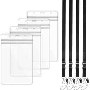 Transparent Plastic Passport Cover with Lanyard, Waterproof Passport Holder, ID Document Case, Passport Protector, Document Sleeve, for Travel, Name Badge, ID Card, Credit Card (4-Pack, Black): Travel Accessories, Office Supplies