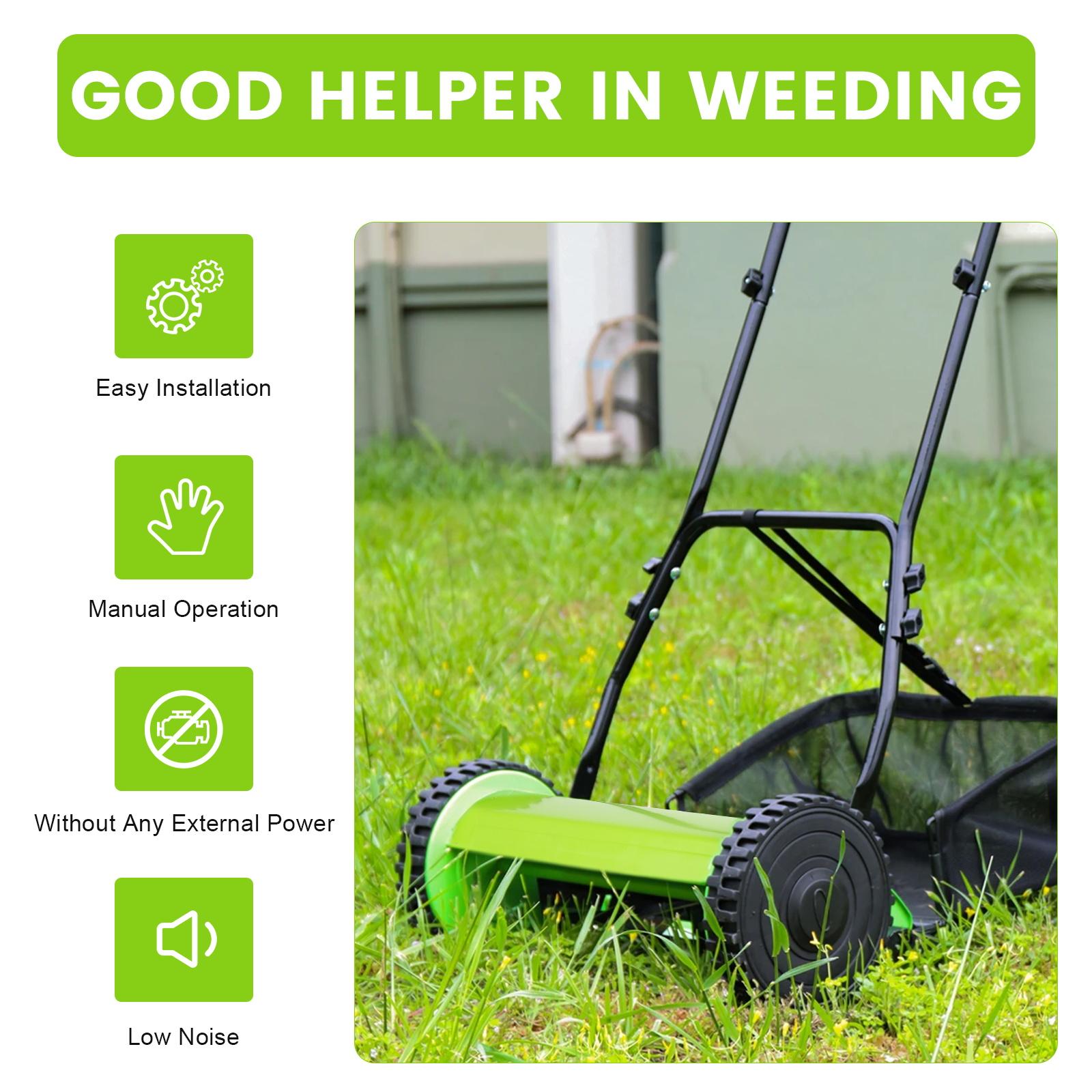 12 Inch Manual Push Reel Lawn Mower with Collection Bag for Small Yard Grass home essentials