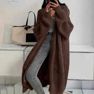 Autumn Winter Women's Loose Long Sleeve Knitted Cardigan Wrap Top Plus Size Heather Grey Lazy Wear used with a raincoat