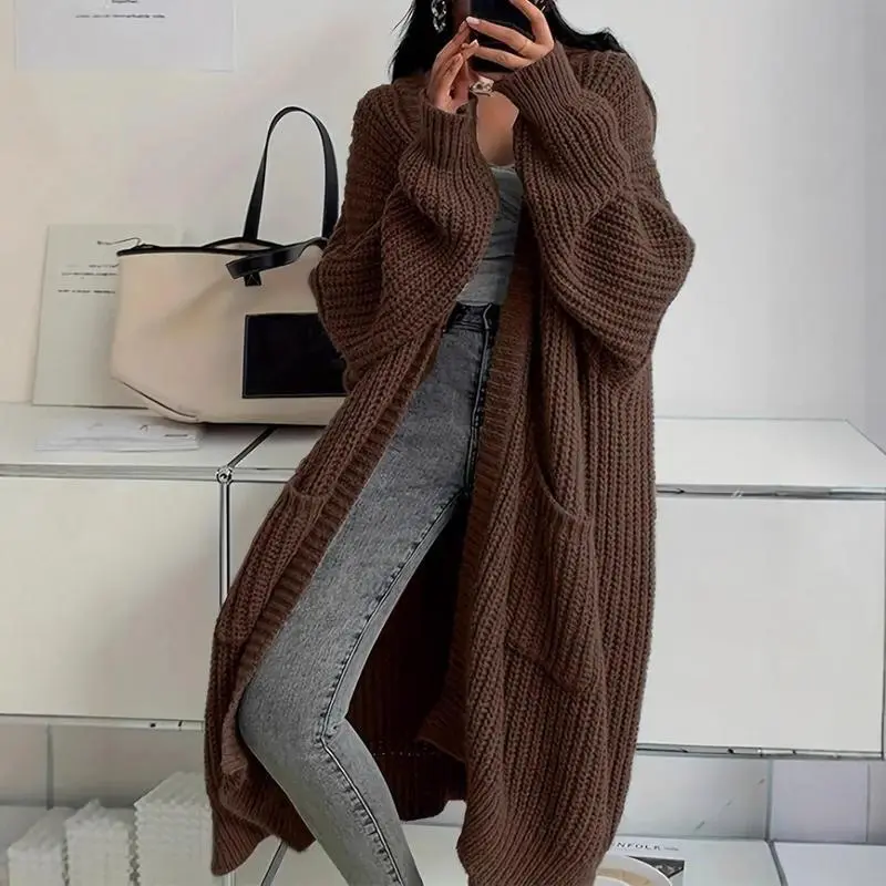 Autumn Winter Women's Loose Long Sleeve Knitted Cardigan Wrap Top Plus Size Heather Grey Lazy Wear used with a raincoat