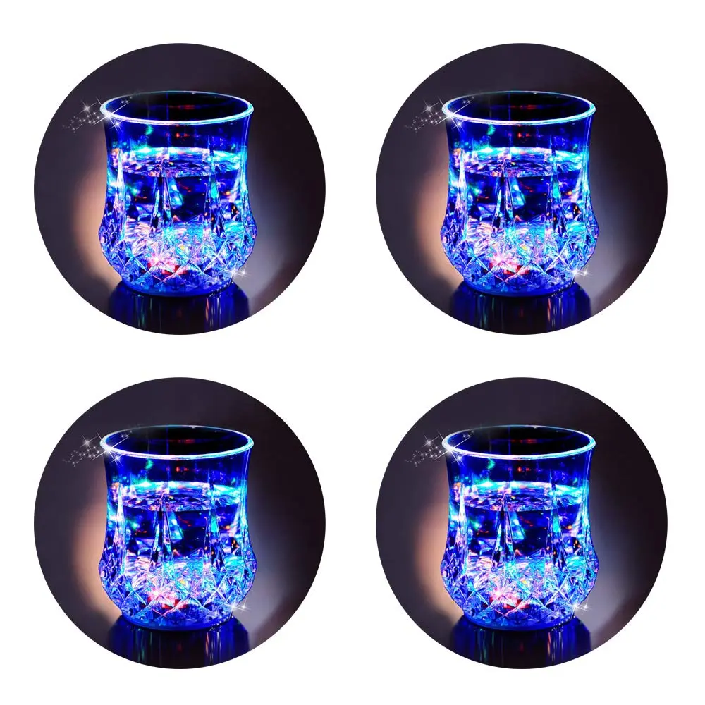 Father's Day Gift 2-4-6Pack Liquid Activated LED Flash Crystal Drink Set, Multicolor Water-Activated Auto-Light-Up Glowing Plastic Tumblers for Bar Party Decor, Festive Gift for Christmas Thanksgiving (Plastic Construction）Decorative Light-Up Cup