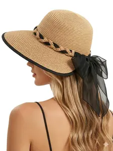 Women's Beach Sun Straw Hat, Upf 50+ UV Protection, Wide Brim, Lightweight Hat, Foldable & Packable, Summer Straw Hat, Roll Up Cap, Folding Hat, Ideal for Outdoor Activities