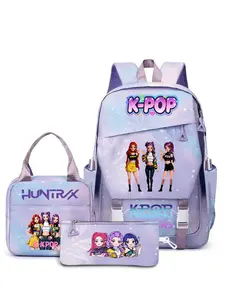 Kpop Demon Hunter Girl Backpack Set, 3pcs Student Bag with Lunch Bag and Pencil Case, Anime Cartoon Travel Laptop Backpack