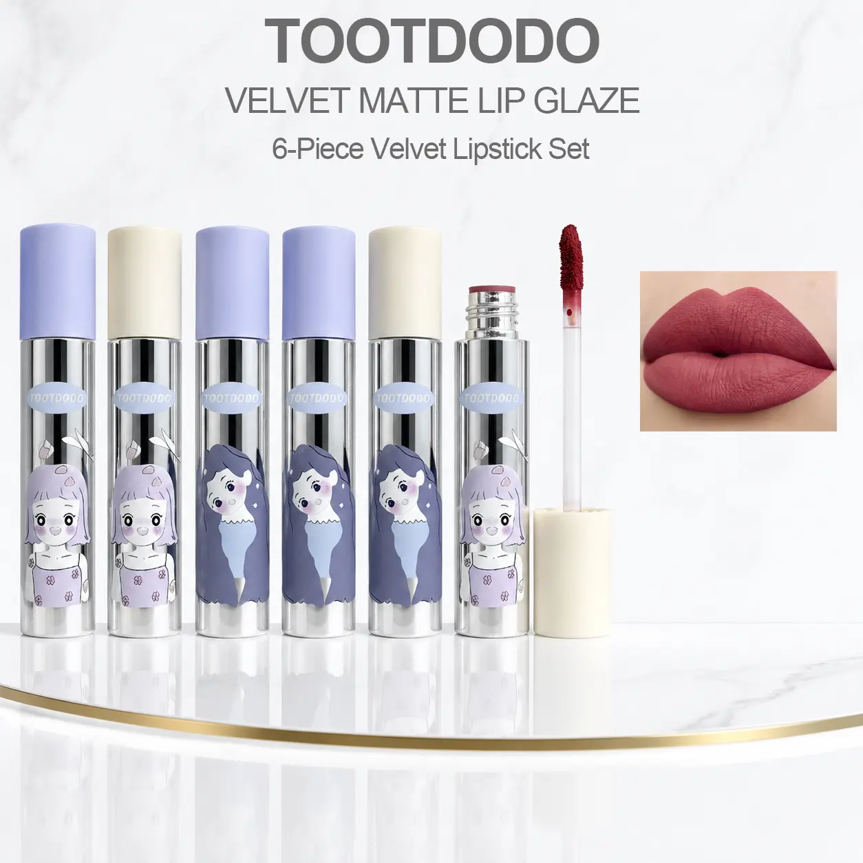 6-Piece Velvet Lipstick Set with Plant Squalane: Hydrating Matte Finish, Non-Sticky & Comfortable - Autumn-Inspired Orange & Pink Tones for All Skin Types, Beginner-Friendly Formula - Ideal Holiday Season Gift cosmetic !