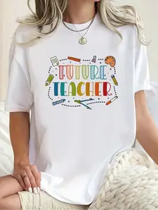 100% cotton Future Teacher Costume for Kids T-Shirt Print Crew Neck Casual T-shirt short Sleeve Sports Top, Smart Casual/street Style Women's Clothing