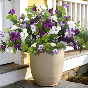 Two realistic flower petunia plants. Each petunia has 12 branches. UV-resistant decorative flowers, no maintenance required, suitable for garden patios, lawn porches and other decorative plants, Decorative Artificial Flowers