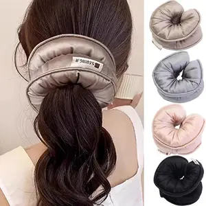 Soft Sponge Sleep Elastic Ponytail Holder Hair Scrunchies for Women Girls Soft Solid Satin Filled Cotton Big Bands Headwears