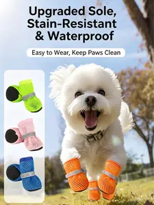 Breathable Mesh Dog Shoes for Small-Medium Dogs - Anti-Slip Waterproof Puppy Booties with Reflective Strap, Summer Pet Paw Protector, Outdoor Walking Dirt-Resistant Paw Covers