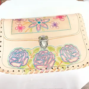 Floral Embroidered Purse with Rose Design and Stud Accents for Women