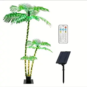 7Ft Artificial Solar Palm Trees for Outside Patio, Light Up 260 LED Fake Tree, with 8 Modes & Timer & Waterproof, for Christmas, Pool, Yard, Hawaiian Office, Party, Bar Decor