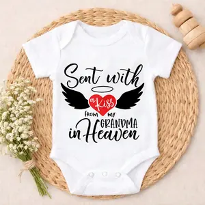 Soft Baby Bodysuit Sent With A Kiss From Grandma In Heaven Print 100% Pure Cotton Non-Irritating Snap Closure Breathable Perfect For Gifting & Everyday