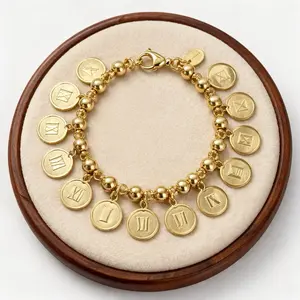 Gold 10 Commandments Charm Bracelet – Roman Numeral Coin Bracelet, Faith Jewelry, Christian Gift for Women