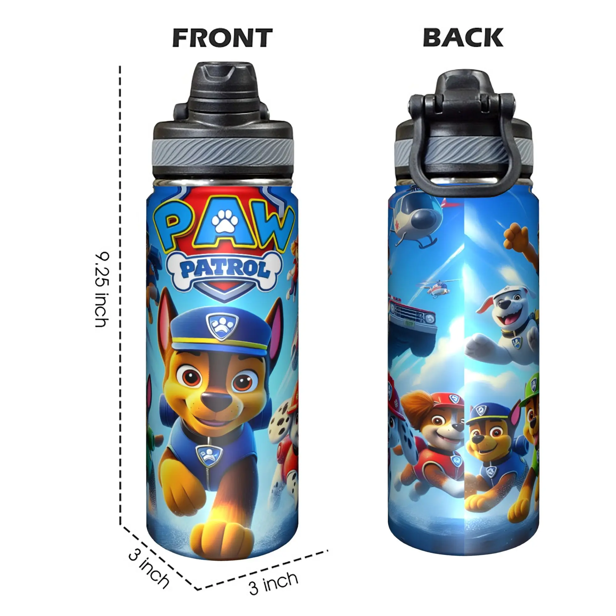 Paw Patrol 18oz Stainless Steel Vacuum Insulated Flask - Double-Wall Drinkware with Leak-Proof Lid, Vintage Cartoon Design, Portable for Outdoor, Office Use, Flasks with Insulation for Holiday Gifts