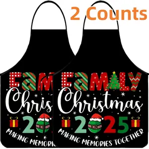 Christmas 2025 Pattern Apron, 2 Counts Polyester Kitchen Cooking Aprons, for Cooking, Christmas Gift, Winter Apron for Women,Christmas Decorations,Nails Design Tool,Kitchen Accessory