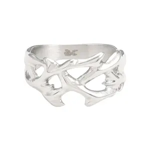 Stainless Steel Thorn Ring - Personalized Logo Engraved Inside, Waterproof, Durable Design, Sizes 7-11, Black Jewelry Bag Included