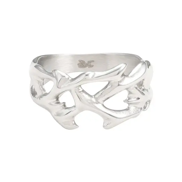 Stainless Steel Thorn Ring - Personalized Logo Engraved Inside, Waterproof, Durable Design, Sizes 7-11, Black Jewelry Bag Included