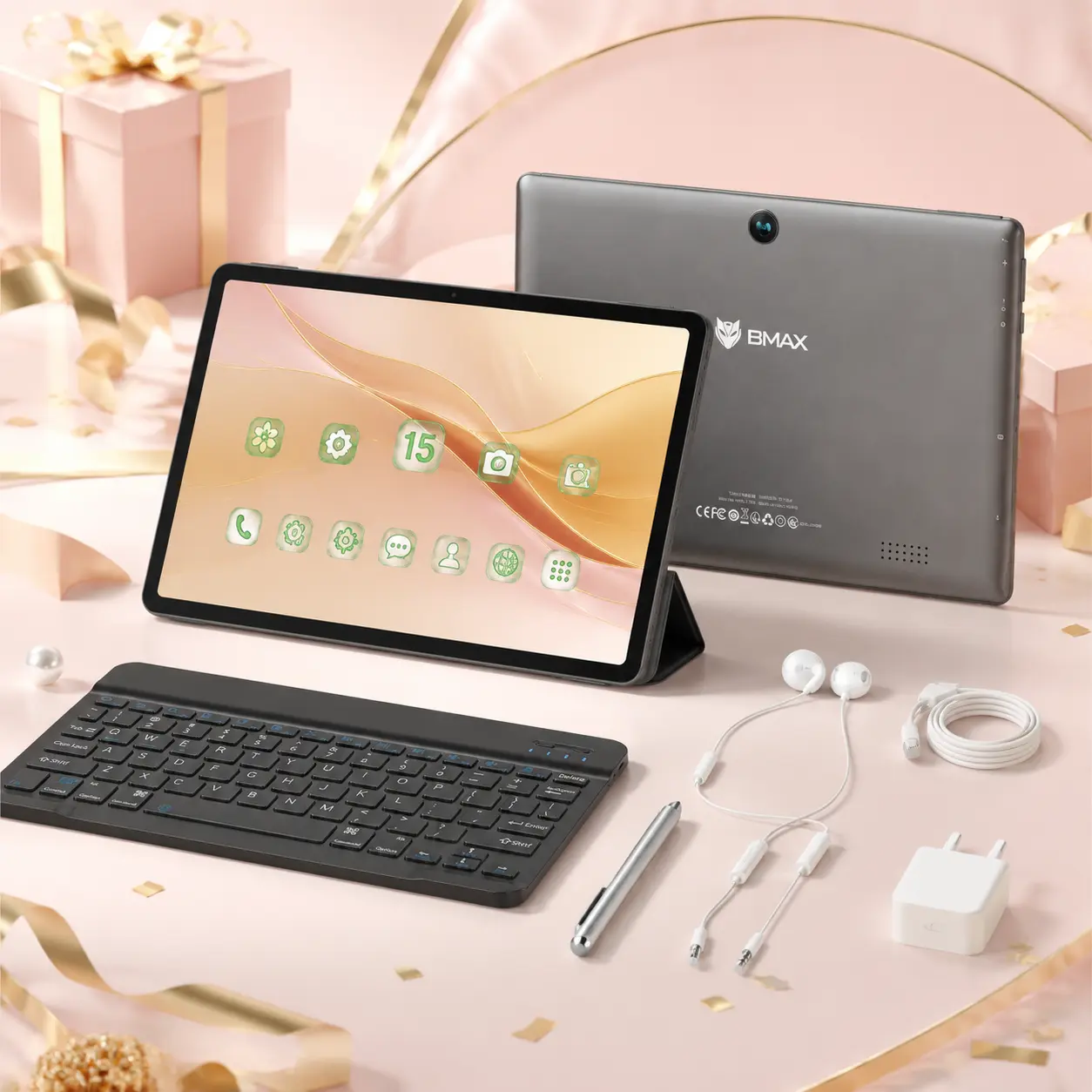 2026 Edition – BMAX10S 10.1" IPS / Android 15 / 16GB RAM+64GB ROM / 1TB Expandable Full Bundle Includes: Keyboard, Case, Stylus, headphone,Pre-installed Screen Protector, Type-C Cable & Adapter Connectivity: Bluetooth 5.0 | WiFi 6 Battery: 6000mAh
