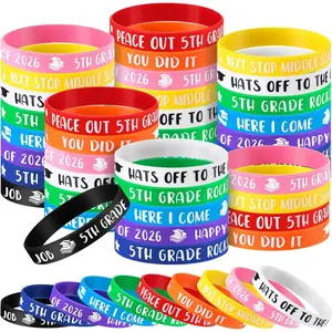 60 Pcs Class of 2026 5th Grade Graduation Silicone Rubber Wristbands Bracelets for Teens Students, Ideal for Rewards School Graduation Party Supplies Gifts