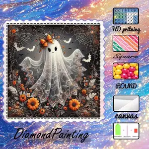 DIY 5D flocked diamond painting kit, AB diamonds, fairy dust diamonds, crystal diamonds, ghost, flowers, spider web, diamond embroidery, special craft diamond art set, wall decor, gift for family, loved ones, friends, Handicraft