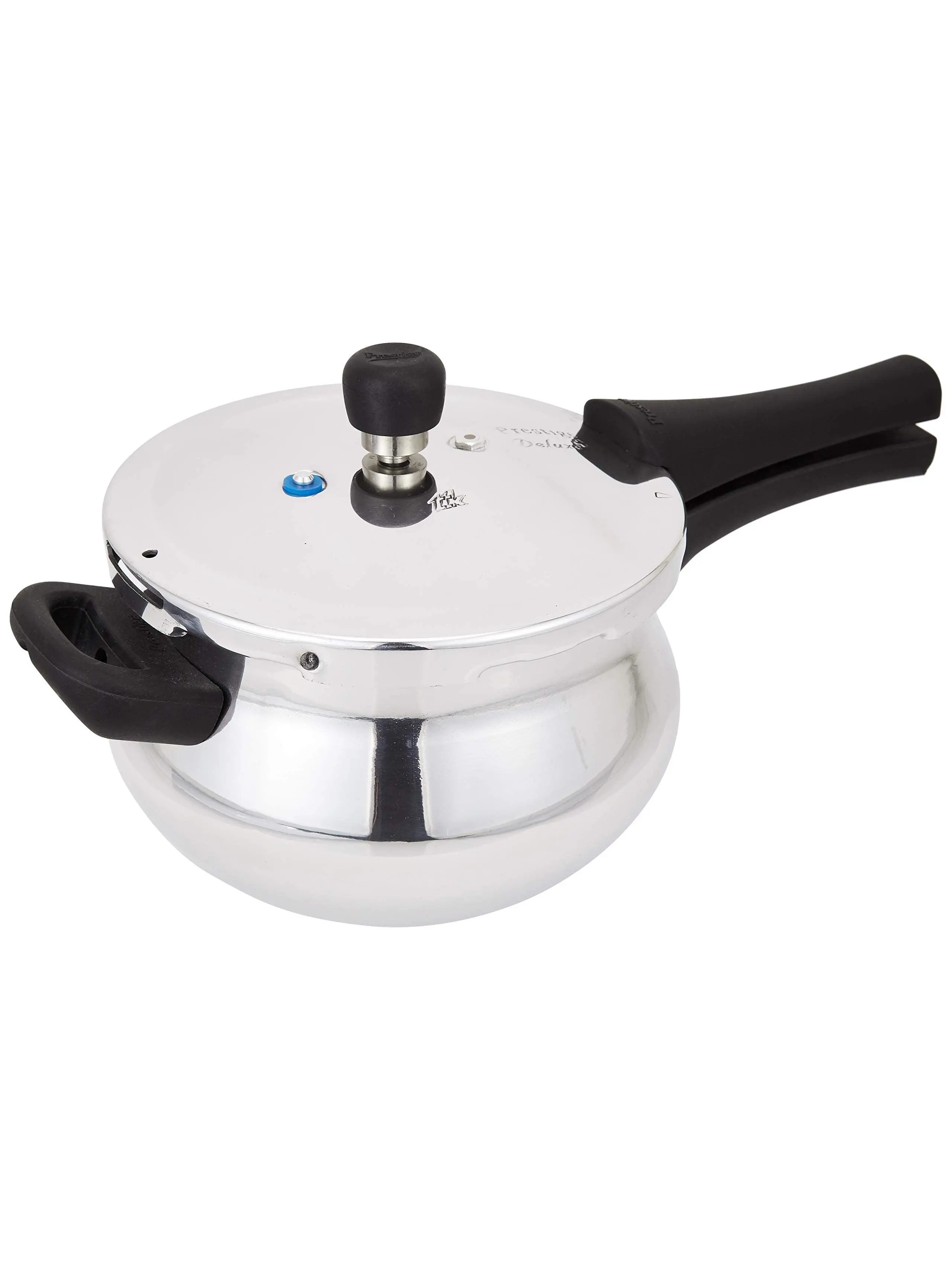 Prestige PRDAH3.3 Small Deluxe Plus New Flat Base Aluminum Pressure Handi for Gas and Induction Stove Silver - 3.3 Litres