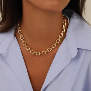 Tewiky 14K Gold/Silver Plated Paperclip Dainty Necklace for Women Statement Trendy Thick 14K Golden Chain Link Necklace Waterproof Simple Jewelry gifts for Valentine's Day