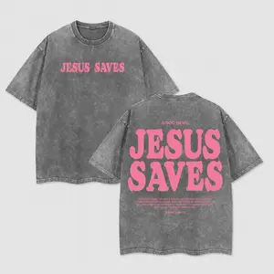 Jesus Saves Unisex Washed T-Shirt, Jesus Tee, Jesus Tshirt , Christian Apparel Streetwear Menswear Oversized Top Men and Women Menswear Tops , Gym Pump Cover Graphic Men's Regular Fit washed pure cotton