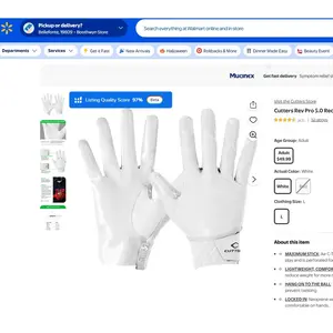 Cutters Rev Pro 5.0 Solid White Sporty Sports Gloves for Adult Male Small Receivers, Outdoor Activities