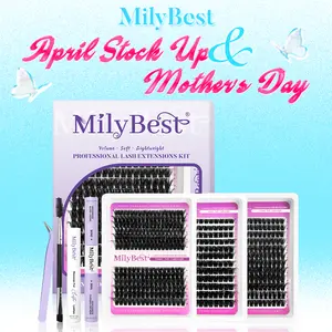 MilyBest 3 Styles Lash Clusters Kit  Mixed Length Individual Eyelash Extensions Kit with Tweezers, Bond & Remover | Professional Self-Grafting False Lashes for Women