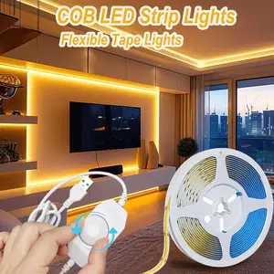 USB-Powered 5V High Brightness Flexible Tape Lights, 1M/2M/3M/5M COB LED Strip Lights，8mm COB LED Strip Lights with Dimmer Switch with Stepless Dimmer-Flexible Warm / White Lighting for TV, Kitchen, Cabinets, Bedroom
